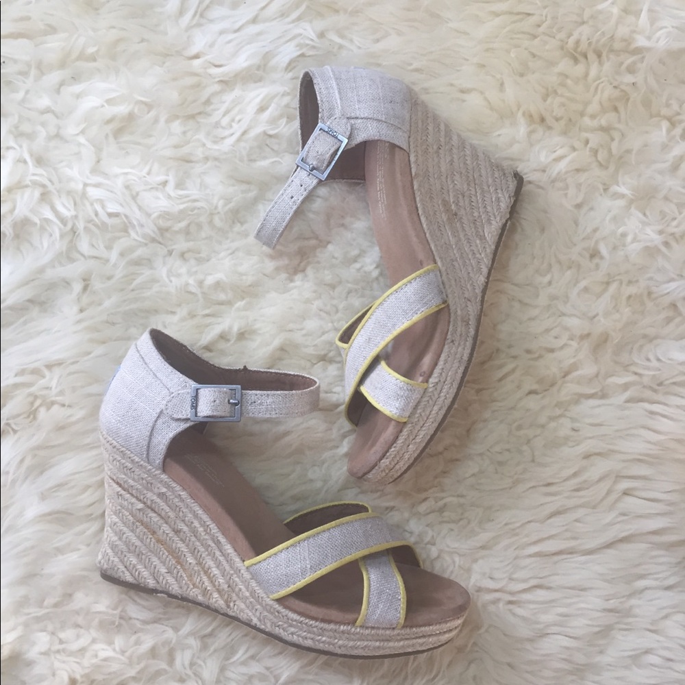 TOMS Canvas Open-Toe Wedge Espadrilles